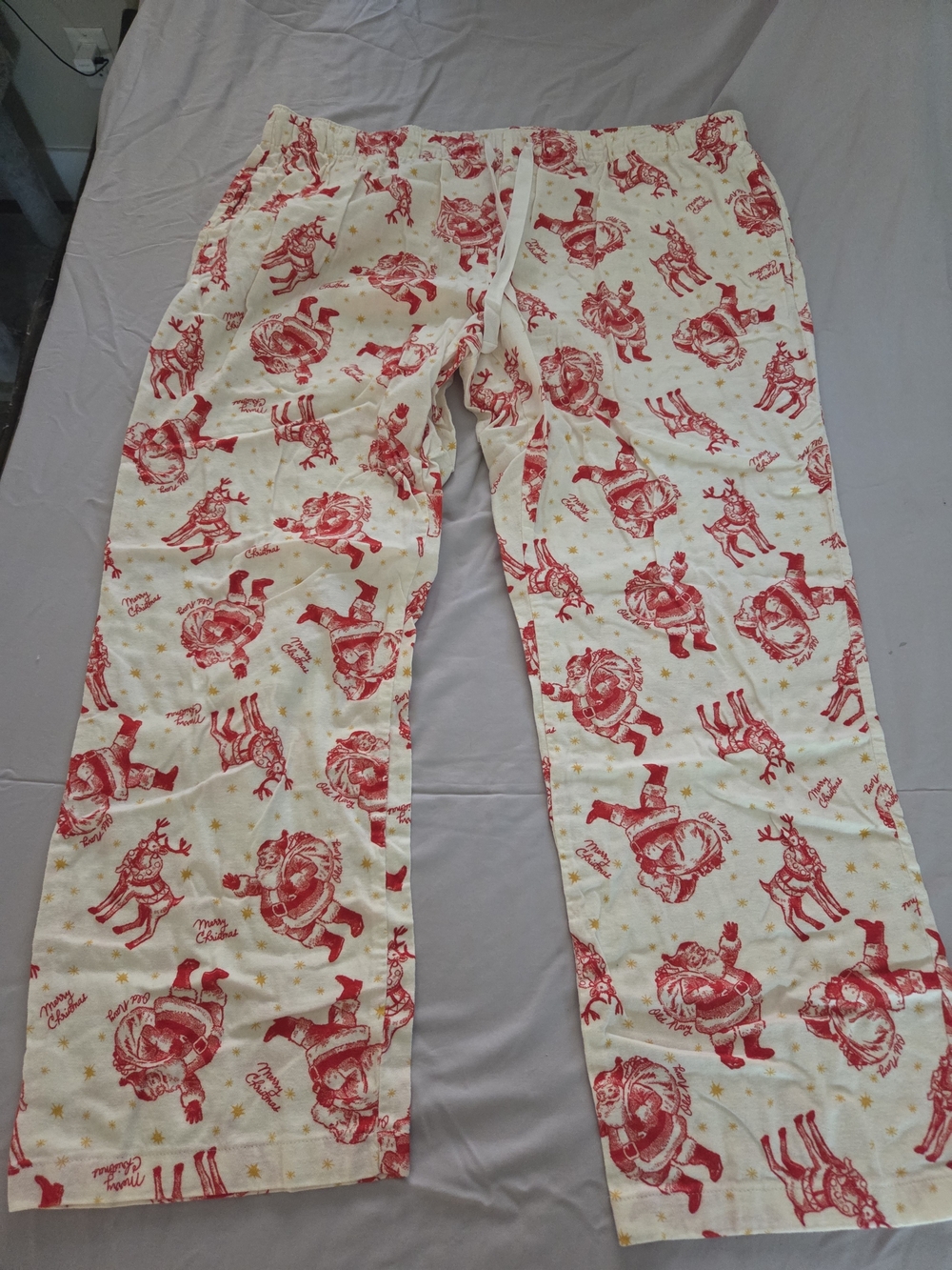 Old Navy Cream Pajama Pants with Red Holiday Print